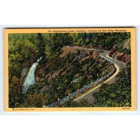 Linen Postcard Appalachian Scenic Highway Blue Ridge Mountains Curt Teich - Picture 1 of 2